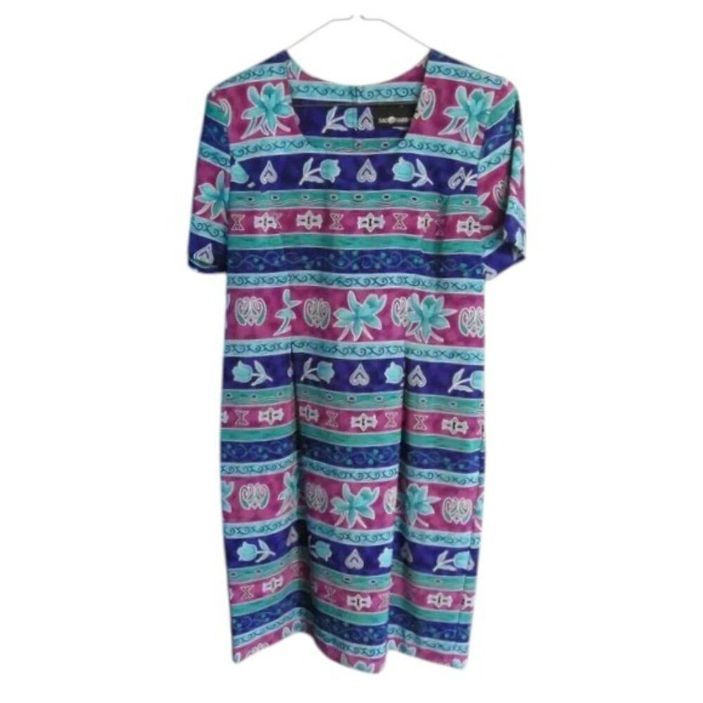 Vintage Tropical Sheath Dress Shoulder Pads Short Sleeve